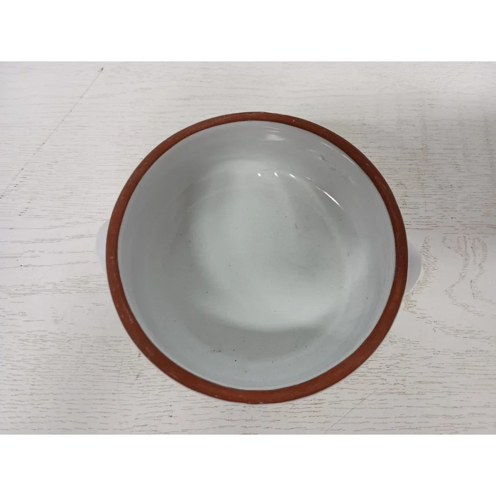 Vintage Terracotta Salsa Bowl Southwest Hand Painted Round With Handles